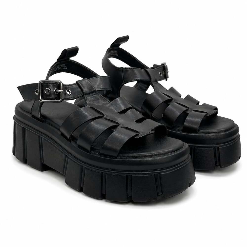 Forever 21 Faux Leather Caged Lug-Sole Platform Sandals